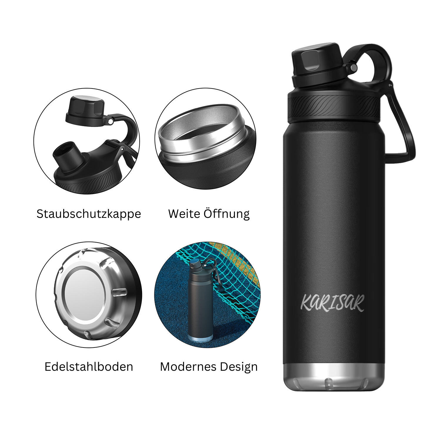 Edelstahl-Trinkflasche Schwarz (710 ml) AQUÉVA