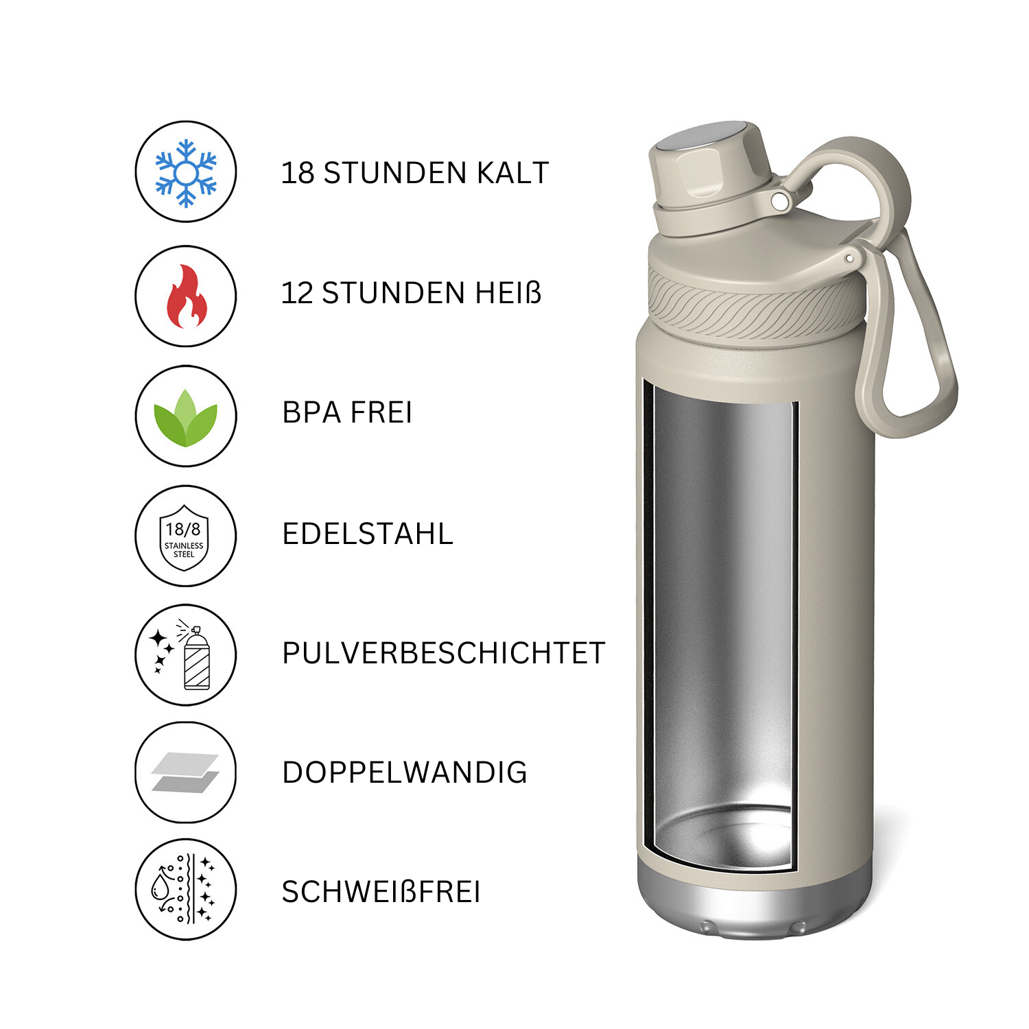 Edelstahl-Trinkflasche Beige (710 ml) AQUÉVA