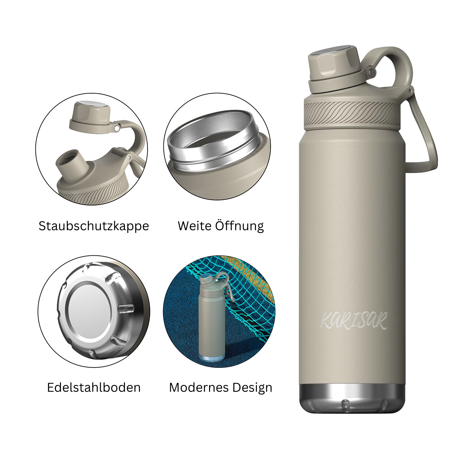 Edelstahl-Trinkflasche Beige (710 ml) AQUÉVA